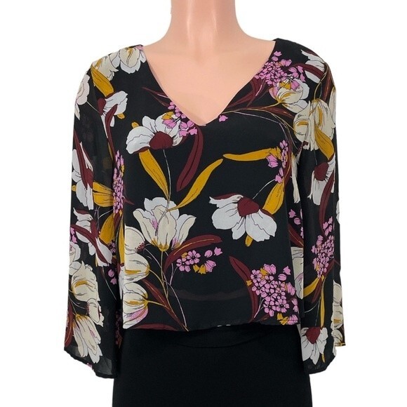 Minkpink Lost In Paradise Black Floral Printed Blouse Size SMALL - Picture 1 of 7
